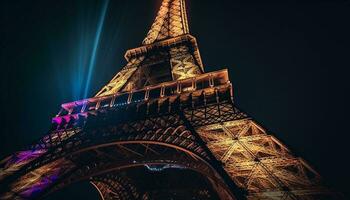 Majestic architecture illuminates city skyline at night generated by AI photo