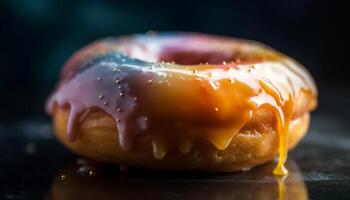 Freshly baked donut with chocolate icing indulgence generated by AI photo