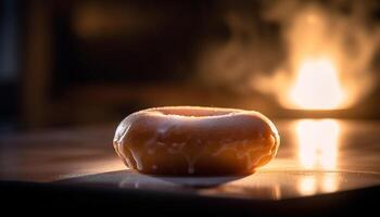 Baked donut with chocolate icing and sprinkles generated by AI photo