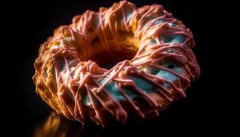 Gourmet donut with chocolate icing and candy generated by AI photo