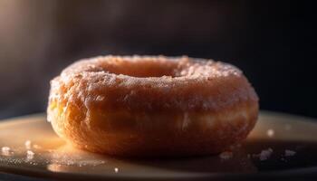 Baked donut with chocolate icing and sprinkles generated by AI photo