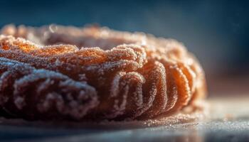 Homemade chocolate cookie on wooden table foreground generated by AI photo