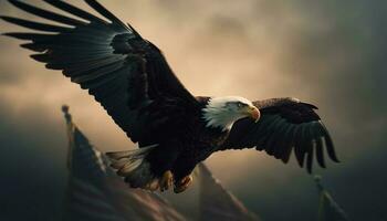 Majestic bald eagle spreads wings in freedom generated by AI photo