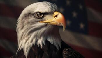 Majestic bald eagle perching, looking at camera generated by AI photo