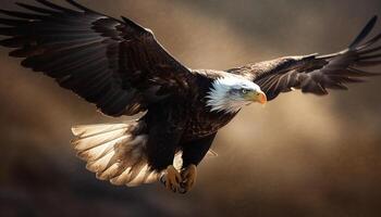majestuoso calvo águila se extiende alas en vuelo generado por ai foto