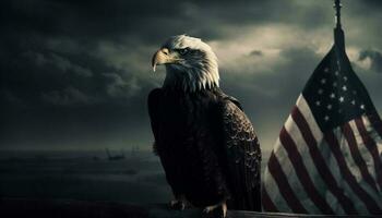 majestuoso calvo águila altísimo en americano cielo generado por ai foto