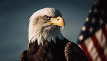 Bald eagle perching, looking proud and majestic generated by AI photo