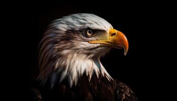 Majestic bald eagle perching, staring with strength generated by AI photo