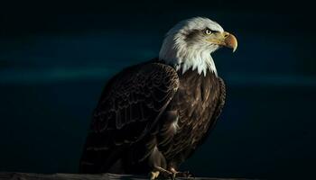 Majestic bald eagle perching, portrait generated by AI photo