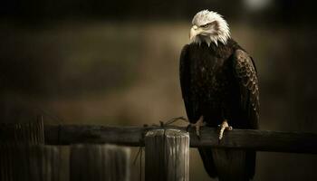 Majestic bald eagle perching on tree branch generated by AI photo