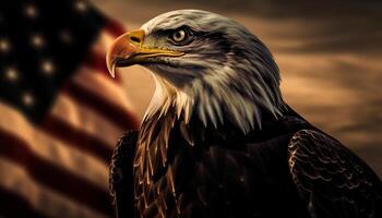 Majestic bald eagle perching, of freedom generated by AI photo