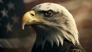 Bald eagle perching, majestic of freedom generated by AI photo