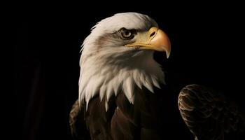Majestic bald eagle perching, , focused generated by AI photo