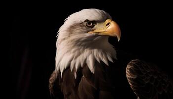 Majestic bald eagle perching, , focused generated by AI photo