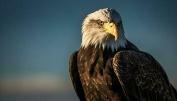 majestuoso calvo águila posado, garras en atención generado por ai foto
