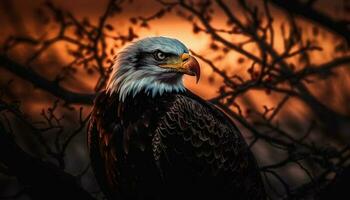 majestuoso pájaro de presa perchas en rama generado por ai foto