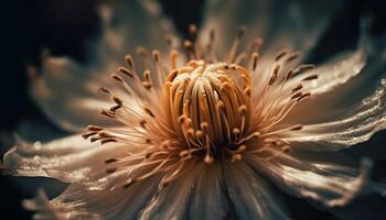 Yellow daisy petal with dew drop foreground generated by AI photo