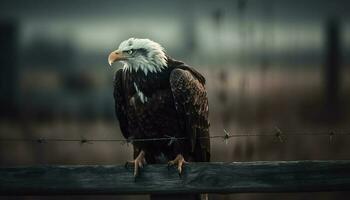majestuoso calvo águila encaramado en rama al aire libre generado por ai foto
