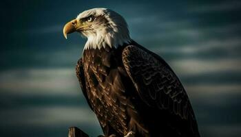 Majestic bald eagle perching on branch generated by AI photo