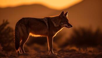 Red fox standing alert, looking at dusk generated by AI photo