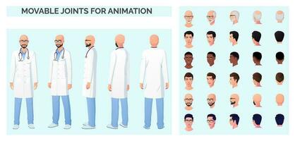 Doctor Character Creation with Multiple Ethnicities and Races, Man wearing White Lab-Coat and Stethoscope vector