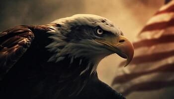 Majestic bald eagle perching, of freedom generated by AI photo