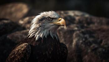 Majestic bald eagle perching on branch generated by AI photo