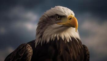 Majestic bald eagle perching, talons in focus generated by AI photo