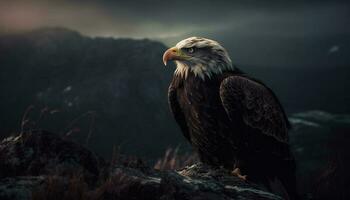 Majestic bald eagle soaring over snowy mountains generated by AI photo