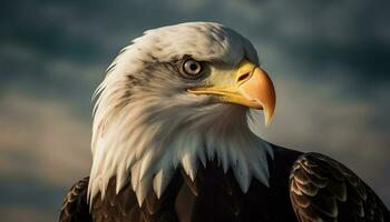 majestuoso calvo águila posado, mirando a cámara generado por ai foto
