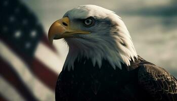 Majestic bald eagle perching, of freedom generated by AI photo
