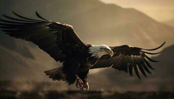 majestuoso calvo águila se extiende alas en medio aire generado por ai foto