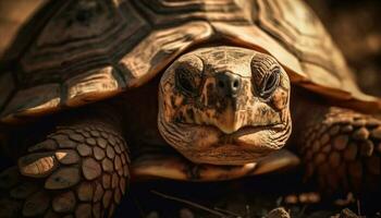 Slow giant tortoise crawling in African desert generated by AI photo