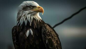 Majestic bald eagle perching on branch generated by AI photo