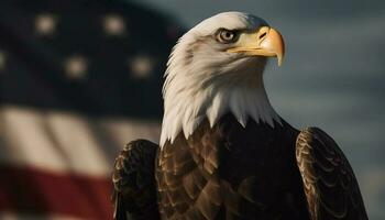 Majestic bald eagle perching, of freedom generated by AI photo
