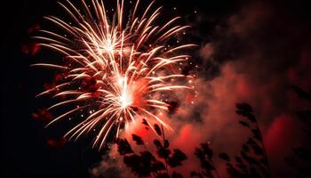 fuegos artificiales explotando en vibrante celebracion noche generado por ai foto