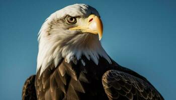 Bald eagle perching, of majestic beak generated by AI photo