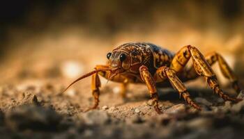 Small arthropod leg crawls on yellow leaf generated by AI photo