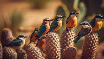 Vibrant bee eater perched on branch in Africa generated by AI photo