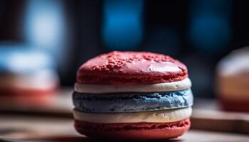 Stack of colorful macaroons, a gourmet indulgence generated by AI photo