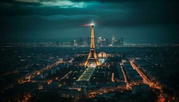 Illuminated city skyline at dusk, a masterpiece generated by AI photo