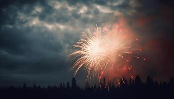 Vibrant colors illuminate exploding firework display at night generated by AI photo