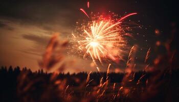 Explosive firework display ignites vibrant summer celebration outdoors generated by AI photo