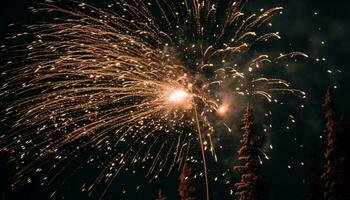 explosivo celebracion enciende vibrante Fuegos artificiales monitor al aire libre generado por ai foto