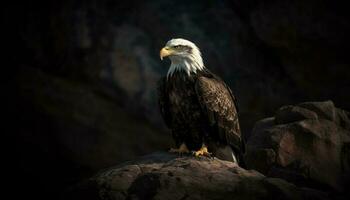 Majestic bald eagle perching, hunting in nature generated by AI photo