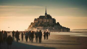 Silhouette of ancient cathedral back lit at dusk generated by AI photo