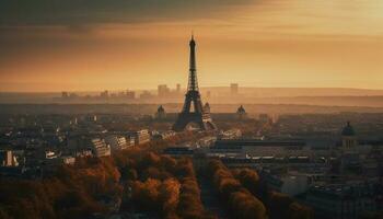 panorámico puesta de sol horizonte ilumina famoso ciudad puntos de referencia generado por ai foto