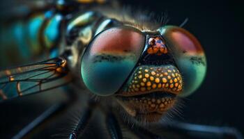 Multi colored housefly wing in selective focus generated by AI photo