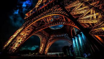 Illuminated arches ize Parisian majesty at night generated by AI photo