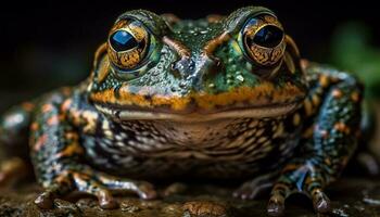 venenoso sapo curioso, cerca arriba, en naturaleza generado por ai foto